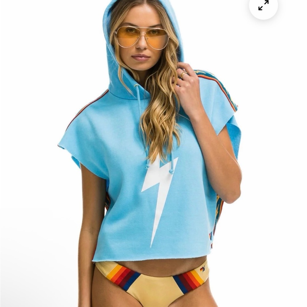 Aviator Nation Blue Hoodie with Lightning Bolt